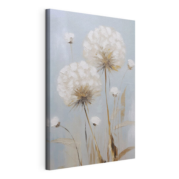 Canvas Schilderijen Schilderij van bloemen op een blauwe achtergrond
