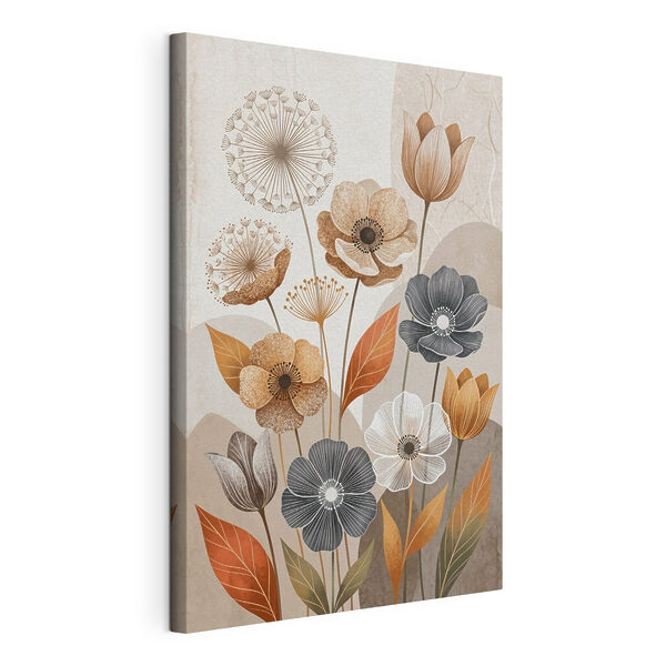 Canvas Schilderijen Verfijnde bloemen in aardetinten