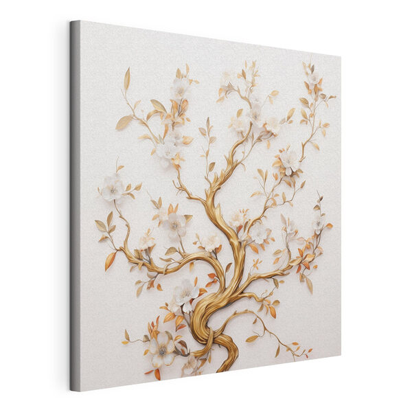 Boom met witte bloemen en bladeren Canvas Schilderijen Boom met witte bloemen en bladeren