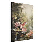 Canvas Schilderijen Vogel die op bloemen zit