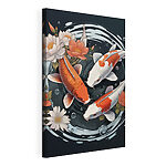 Canvas Schilderijen Een groep vissen die in het water zwemt, met bloemen erbij