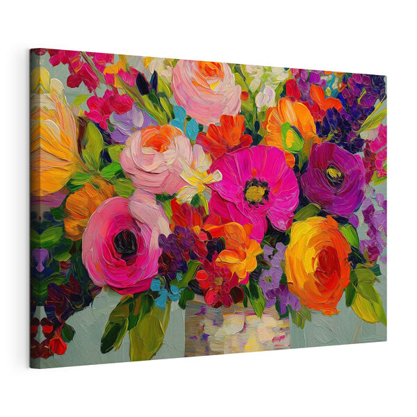 Een levendig boeket van kleurrijke bloemen Canvas Schilderijen Een levendig boeket van kleurrijke bloemen