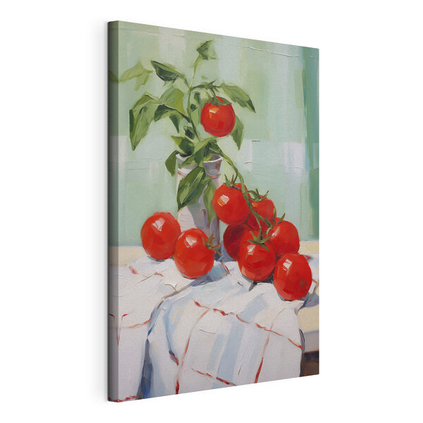 Canvas Schilderijen Schilderij van tomaten op een tafel