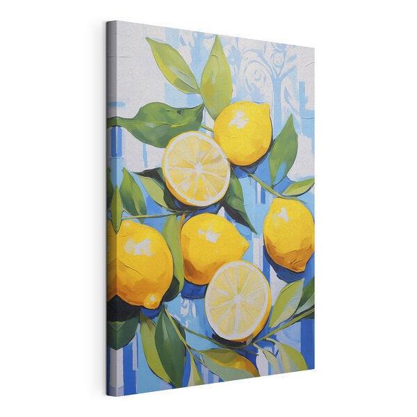 Canvas Schilderijen Schilderij van citroenen en bladeren