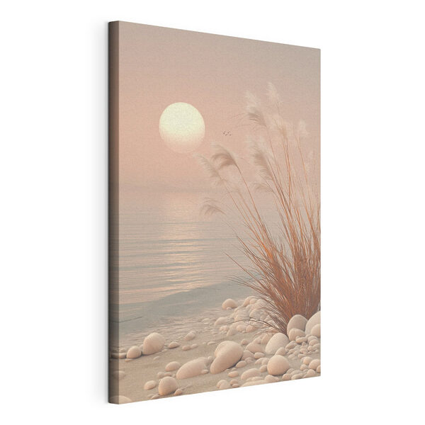 Canvas Schilderijen Gras en rotsen aan het water