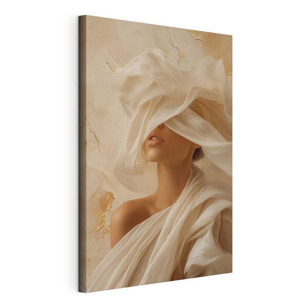 Canvas Schilderijen Vrouw met een witte doek voor haar gezicht
