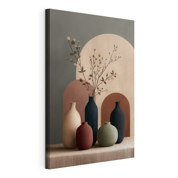 Een groep vazen met bloemen erin Canvas Schilderijen Een groep vazen met bloemen erin