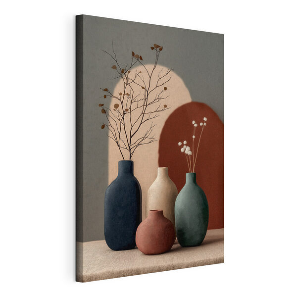 Een groep vazen met bloemen erin Canvas Schilderijen Een groep vazen met bloemen erin