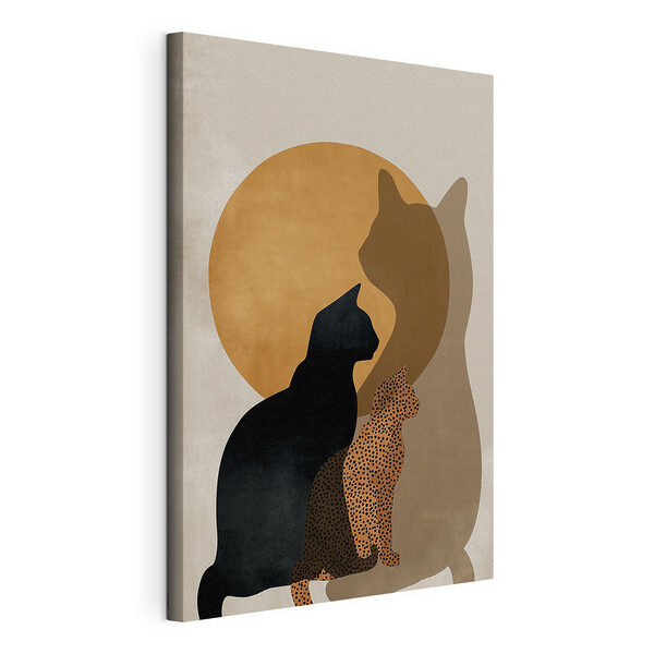 Silhouetten van katten voor een cirkel Canvas Schilderijen Silhouetten van katten voor een cirkel