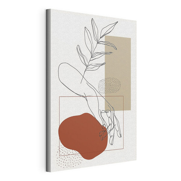 Hand met een blad en een vrucht Canvas Schilderijen Hand met een blad en een vrucht