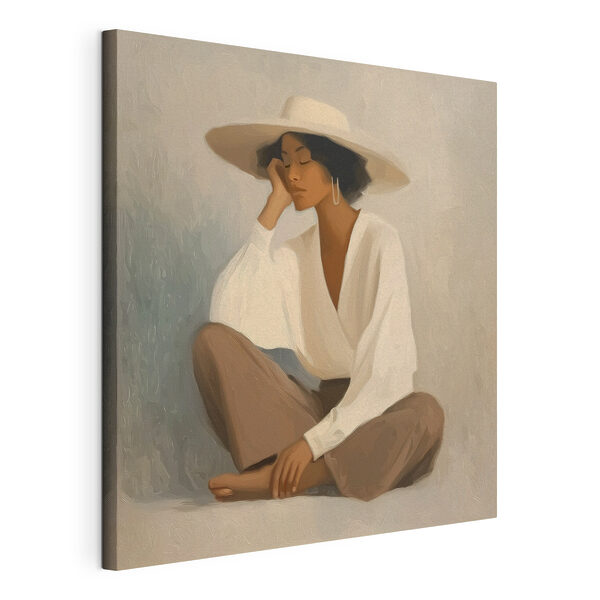 Vrouw die op de vloer zit Canvas Schilderijen Vrouw die op de vloer zit