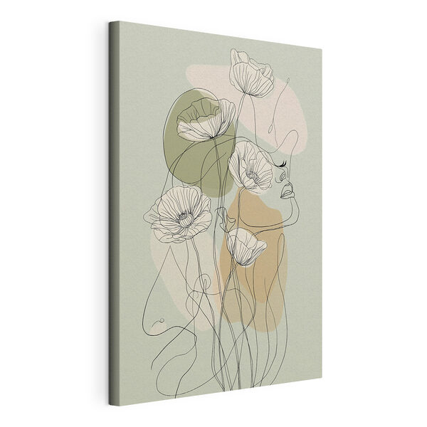 Tekening van een vrouw met bloemen Canvas Schilderijen Tekening van een vrouw met bloemen