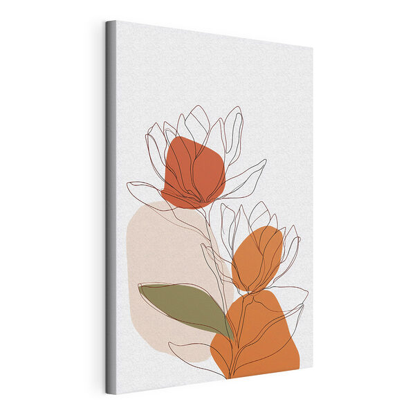 Tekening van bloemen met oranje cirkels Canvas Schilderijen Tekening van bloemen met oranje cirkels