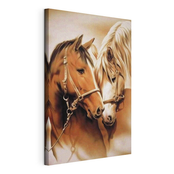 Canvas Schilderijen Twee paarden delen een zacht moment