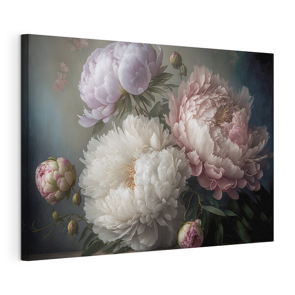 Elegante pioenrozen in zachte bloei Canvas Schilderijen Elegante pioenrozen in zachte bloei