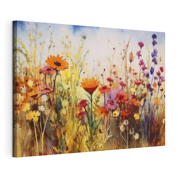 Canvas Schilderijen Levendige wilde bloemen in aquarelverf