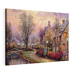 Canvas Schilderijen Schilderij van een huis met bloemen en een pad
