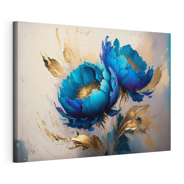 Blauwe bloemen met metallic accenten Canvas Schilderijen Blauwe bloemen met metallic accenten