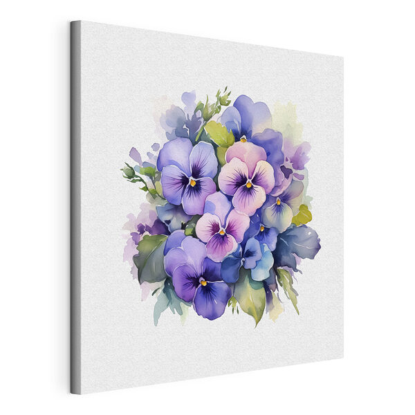 Canvas Schilderijen Levendig aquarel viooltjesboeket
