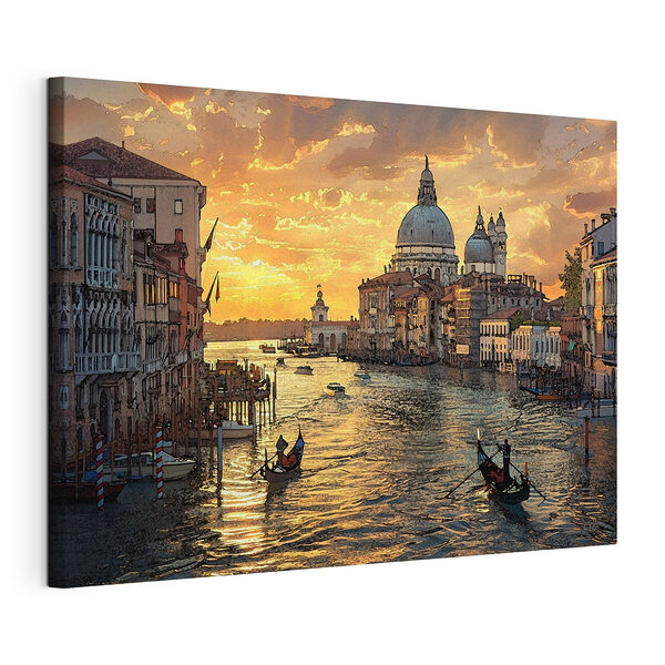 Schilderij van een man in een gondel Canvas Schilderijen Schilderij van een man in een gondel