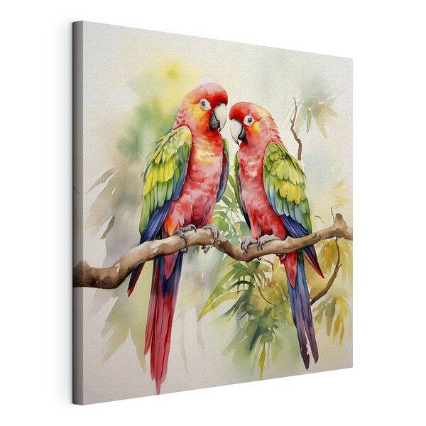 Canvas Schilderijen Twee vogels op een tak