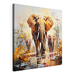 Canvas Schilderijen Groep olifanten loopt door water