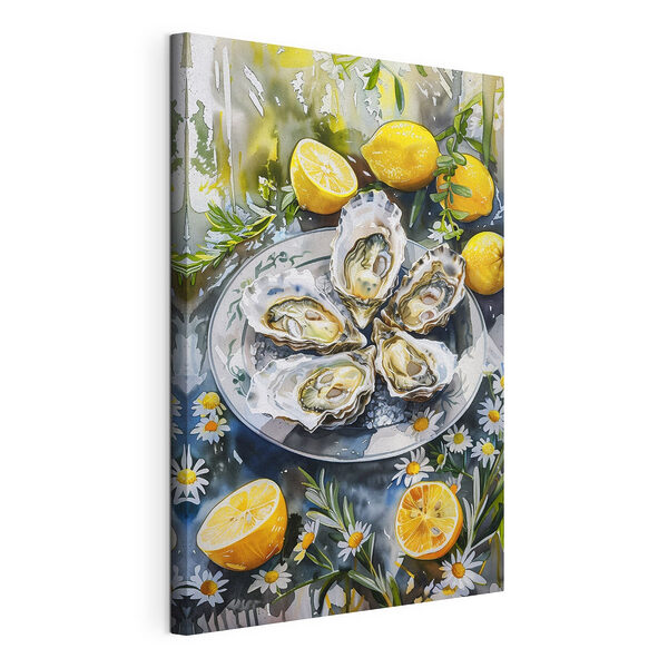 Bord oesters en citroenen Canvas Schilderijen Bord oesters en citroenen