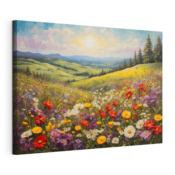 Veld met kleurrijke bloemen Canvas Schilderijen Veld met kleurrijke bloemen