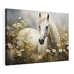 Canvas Schilderijen Wit paard in een bloemenveld