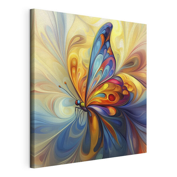Kleurrijke vlinder met gele en blauwe achtergrond Canvas Schilderijen Kleurrijke vlinder met gele en blauwe achtergrond