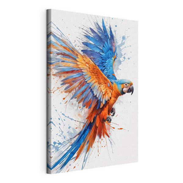 Canvas Schilderijen Kleurrijke vogel vliegend met verfspatten