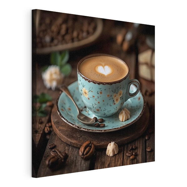 Kop koffie met hartvormig schuim in het schuim Canvas Schilderijen Kop koffie met hartvormig schuim in het schuim