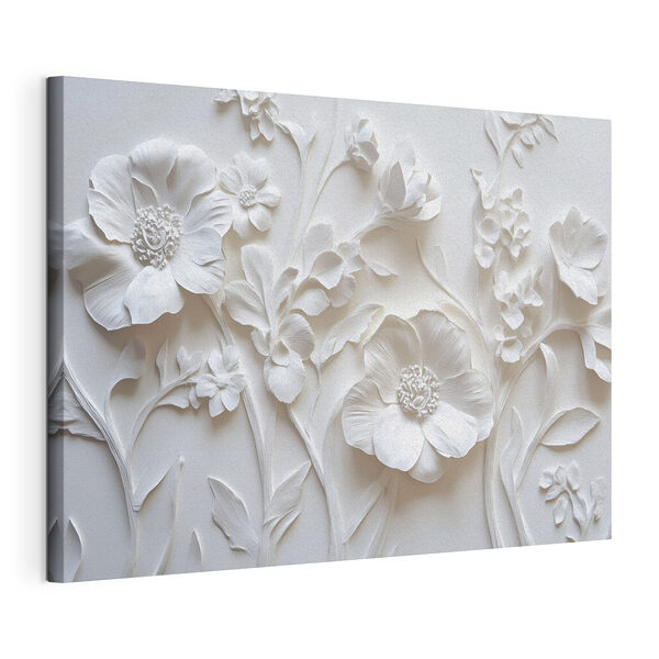 Witte muur met bloemen Canvas Schilderijen Witte muur met bloemen