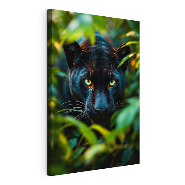 Zwarte panter met groene ogen Canvas Schilderijen Zwarte panter met groene ogen