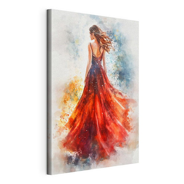 Canvas Schilderijen Vrouw in een rode jurk