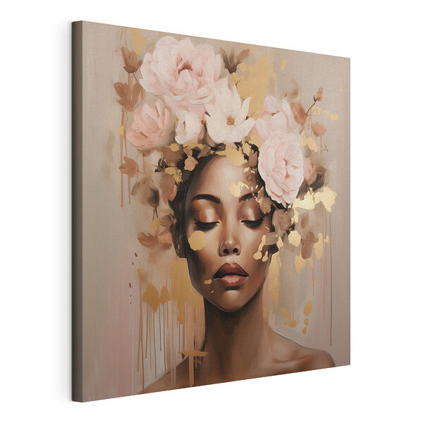 Schilderij van een vrouw met bloemen op haar hoofd Canvas Schilderijen Schilderij van een vrouw met bloemen op haar hoofd