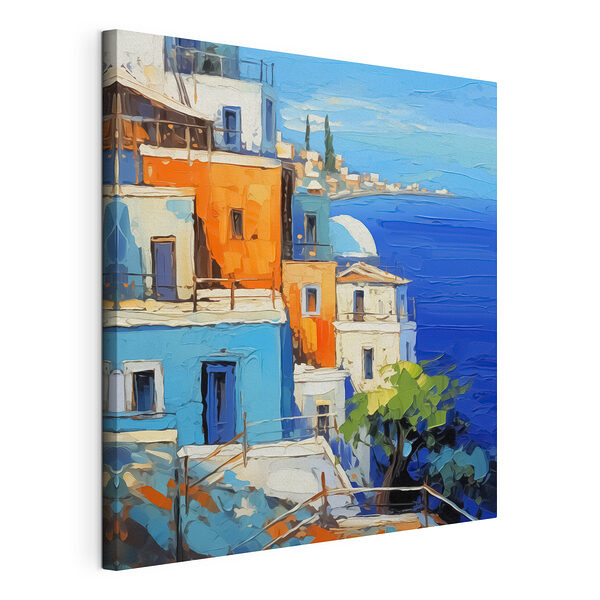Schilderij van een stad aan het water Canvas Schilderijen Schilderij van een stad aan het water