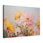 Canvas Schilderijen Schilderij van bloemen op een blauwe achtergrond