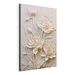 Canvas Schilderijen Snijwerk van witte bloemen op een muur