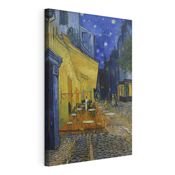 Canvas Schilderijen Schilderij van een straat met tafels en stoelen