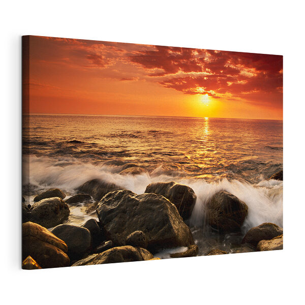 Zonsondergang over beukende oceaangolven Canvas Schilderijen Zonsondergang over beukende oceaangolven
