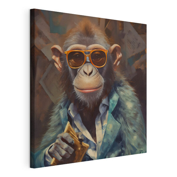 Chimpansee met zonnebril die kaart vasthoudt Canvas Schilderijen Chimpansee met zonnebril die kaart vasthoudt