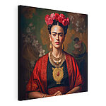 Canvas Schilderijen Kleurrijk portret met gebloemd hoofddeksel