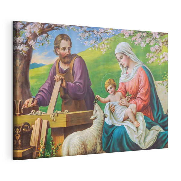 Canvas Schilderijen Schilderij van een man en vrouw die een baby vasthouden