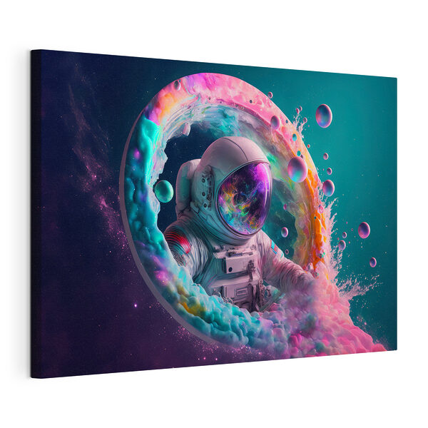 Canvas Schilderijen Een astronaut in een kleurrijke cirkel