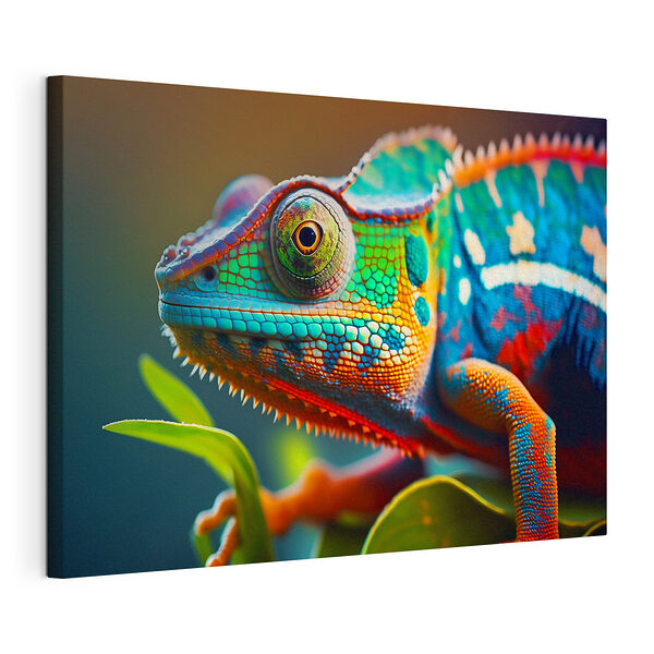 Canvas Schilderijen Kleurrijke hagedis op een blad