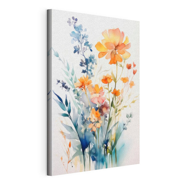 Canvas Schilderijen Kleurrijke tuinbloemen in aquarel