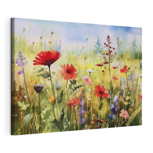 Canvas Schilderijen Levendig veld met bloeiende wilde bloemen