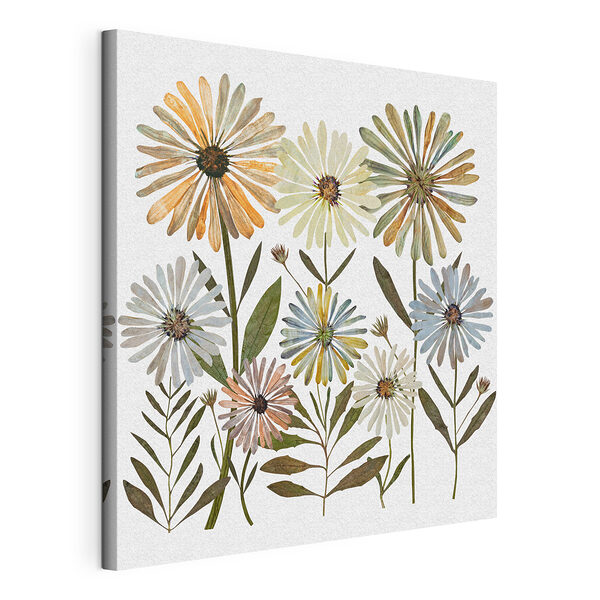 Canvas Schilderijen Groep bloemen met bladeren