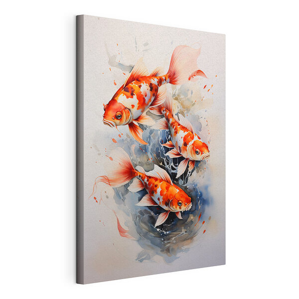 Canvas Schilderijen Groep oranje en witte vissen